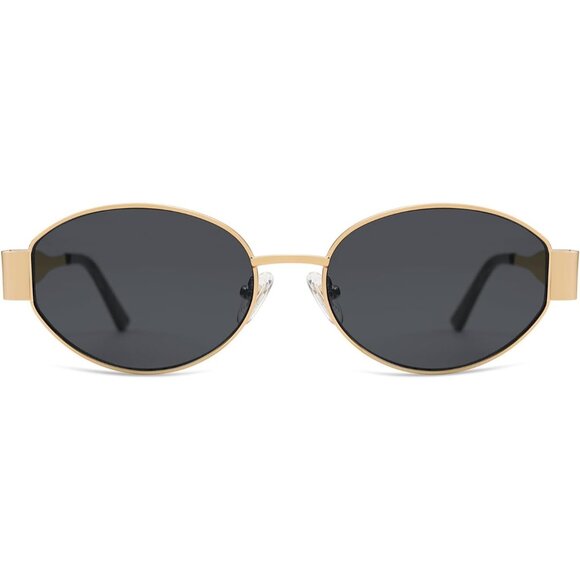 🆕Women Men Retro Gold Grey Oval Sunglasses Trendy UV400 Classic Shades - Picture 2 of 6